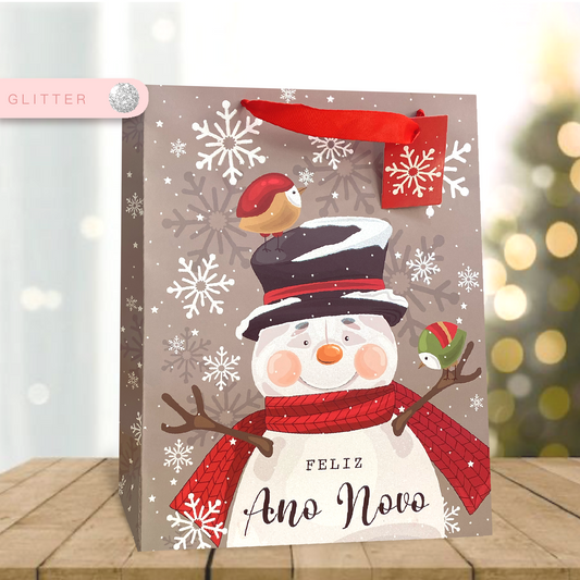Saco Papel com Alças Snowman 26x32x12cm