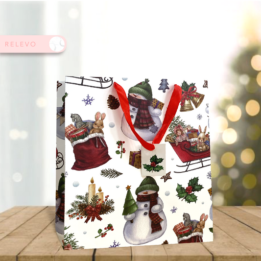 Saco Papel com Alças Neve 18x23x10cm