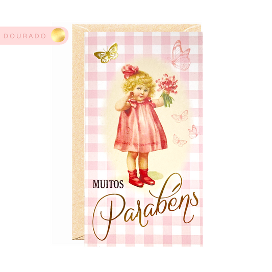 Minicard menina vintage parabéns